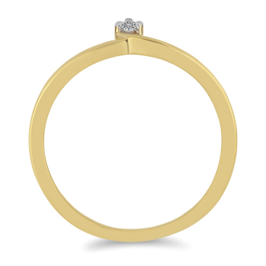 Anel de Prata com Banho de Ouro com Diamante Branco