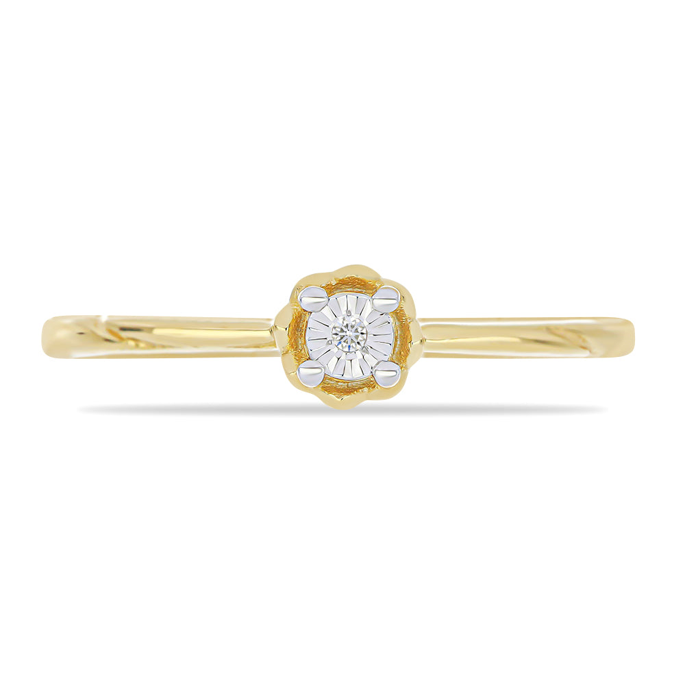 Anel de Prata com Banho de Ouro com Diamante Branco