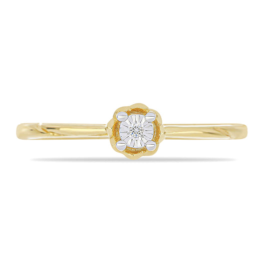 Anel de Prata com Banho de Ouro com Diamante Branco