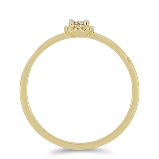 Anel de Prata com Banho de Ouro com Diamante Branco