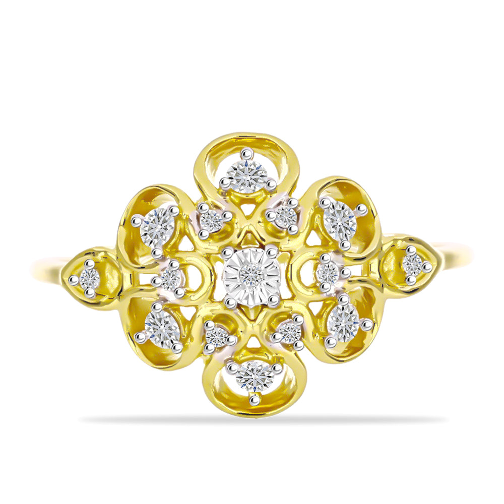 Anel de Prata com Banho de Ouro com Diamante Branco e Zircão Branco