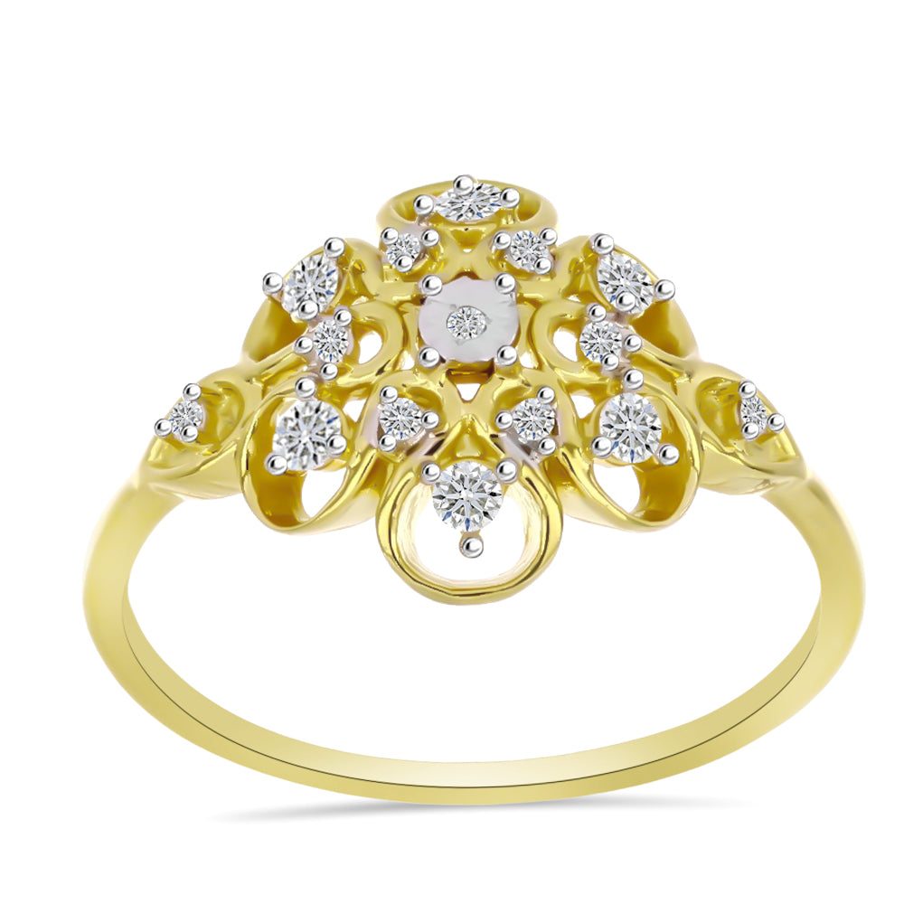 Anel de Prata com Banho de Ouro com Diamante Branco e Zircão Branco