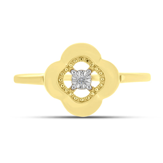 Anel de Prata com Banho de Ouro com Diamante Branco