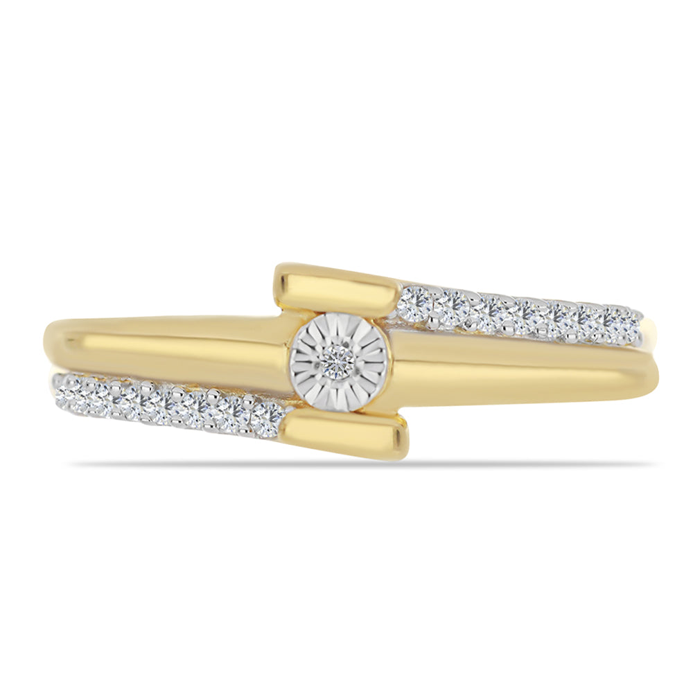 Anel de Prata com Banho de Ouro com Diamante Branco e Zircão Branco 1 