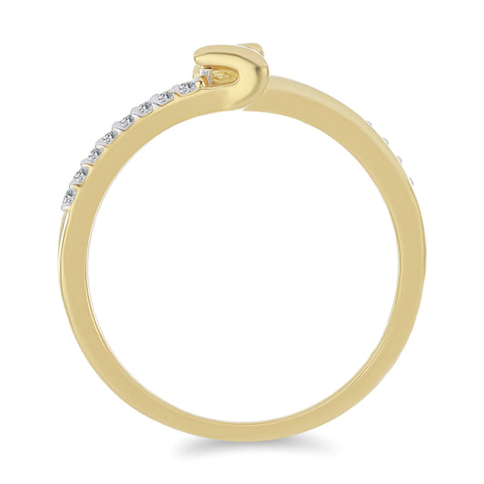 Anel de Prata com Banho de Ouro com Diamante Branco e Zircão Branco