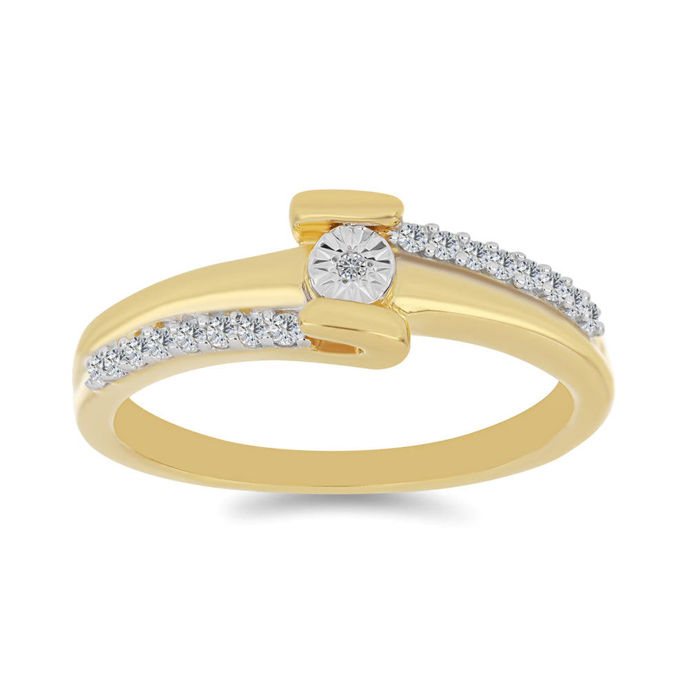 Anel de Prata com Banho de Ouro com Diamante Branco e Zircão Branco