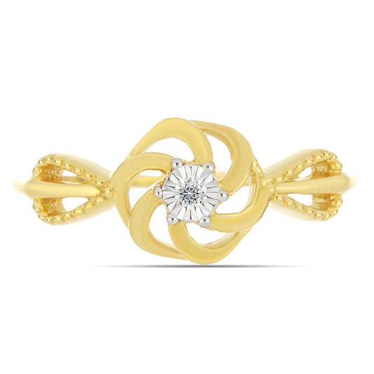 Anel de Prata com Banho de Ouro com Diamante Branco