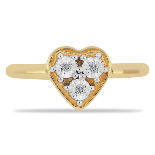 Anel de Prata com Banho de Ouro com Diamante Branco