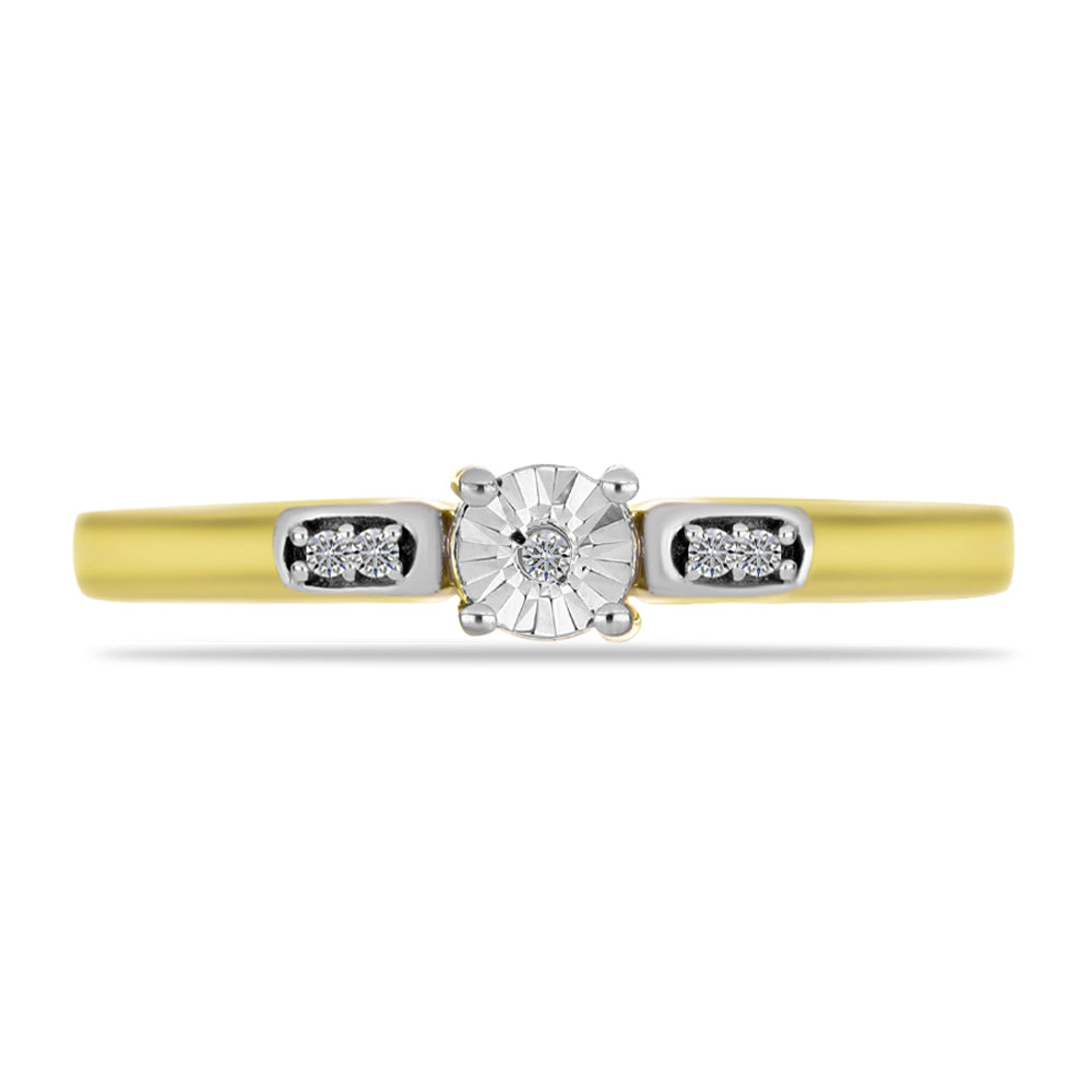 Anel de Prata com Banho de Ouro com Diamante Branco