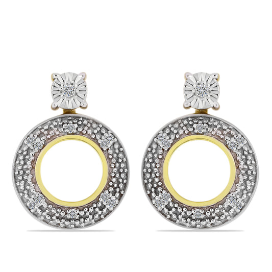 Brincos de Prata com Banho de Ouro com Diamante Branco