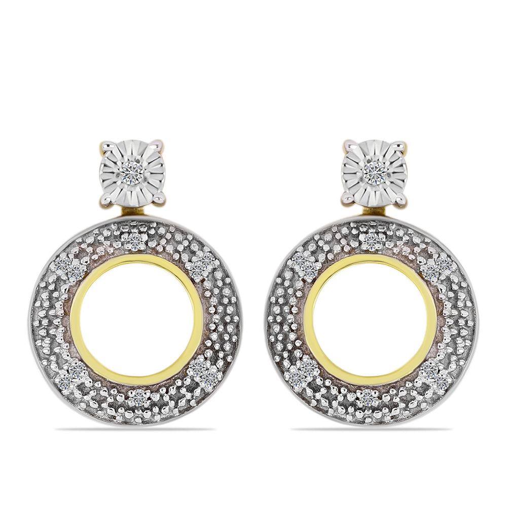Brincos de Prata com Banho de Ouro com Diamante Branco