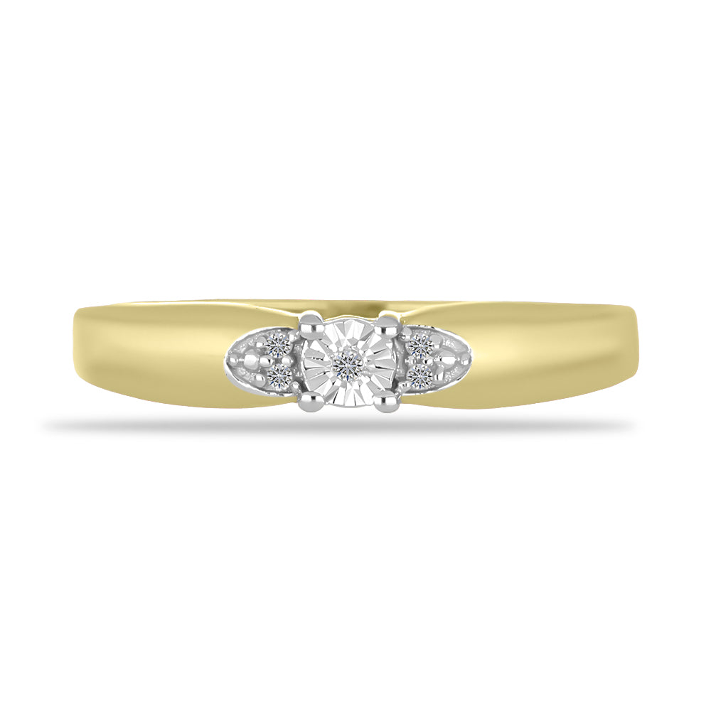 Anel de Prata com Banho de Ouro com Diamante Branco