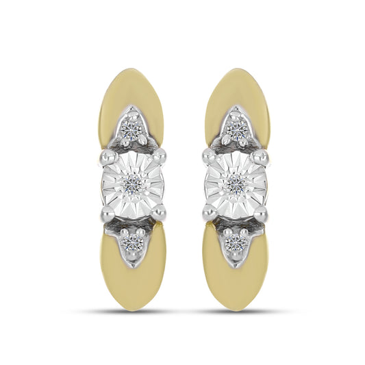 Brincos de Prata com Banho de Ouro com Diamante Branco