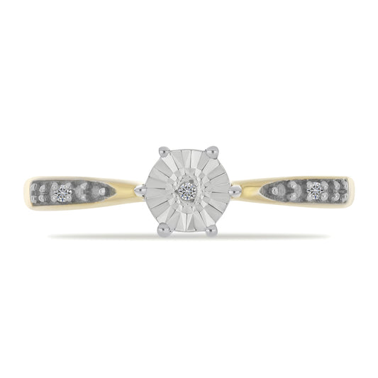 Anel de Prata com Banho de Ouro com Diamante Branco e Zircão Branco