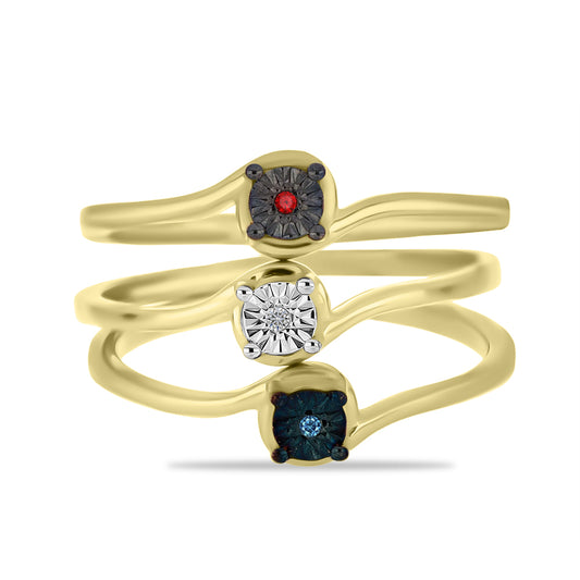 Conjunto de Prata com Banho de Ouro com Diamante Azul e Diamante Branco ( Anel )  Contraste: Cabeca de Veado (800)