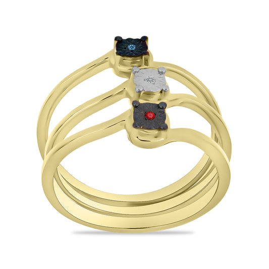 Conjunto de Prata com Banho de Ouro com Diamante Azul e Diamante Branco ( Anel )  Contraste: Cabeca de Veado (800)