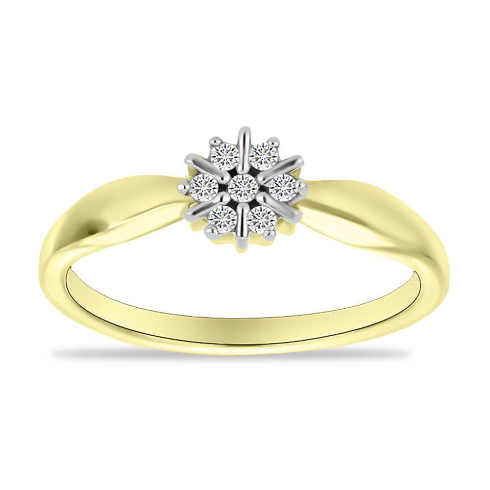 Anel de Prata com Banho de Ouro com Diamante Branco