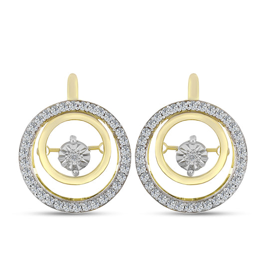 Brincos de Prata com Banho de Ouro com Diamante Branco e Zircão Branco