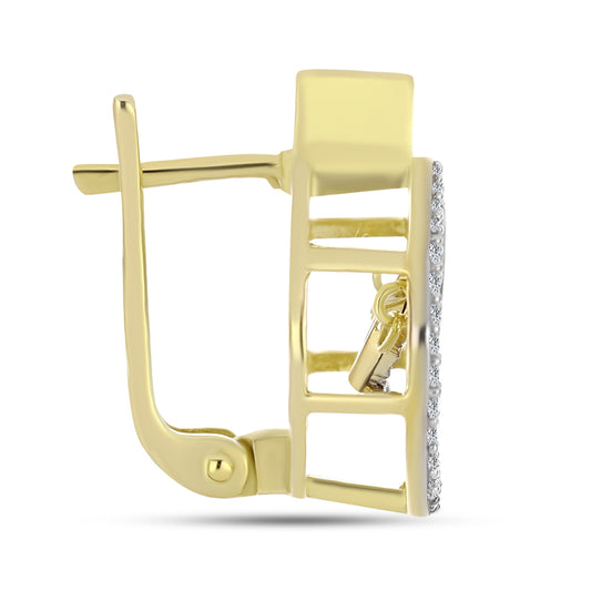 Brincos de Prata com Banho de Ouro com Diamante Branco e Zircão Branco