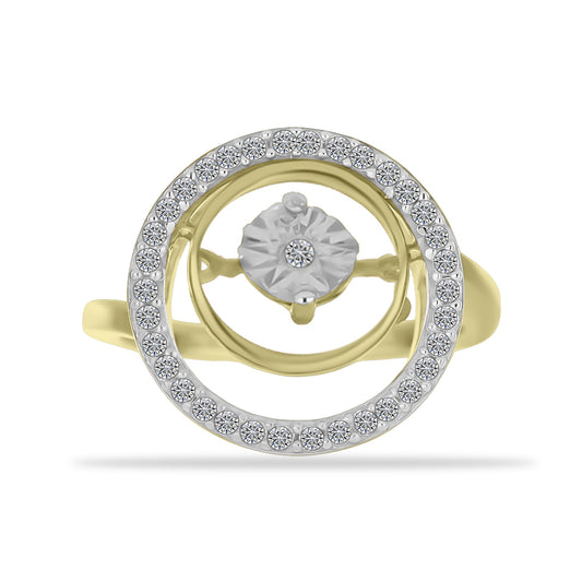 Anel de Prata com Banho de Ouro com Diamante Branco e Zircão Branco  Contraste: Cabeca de Veado (800)