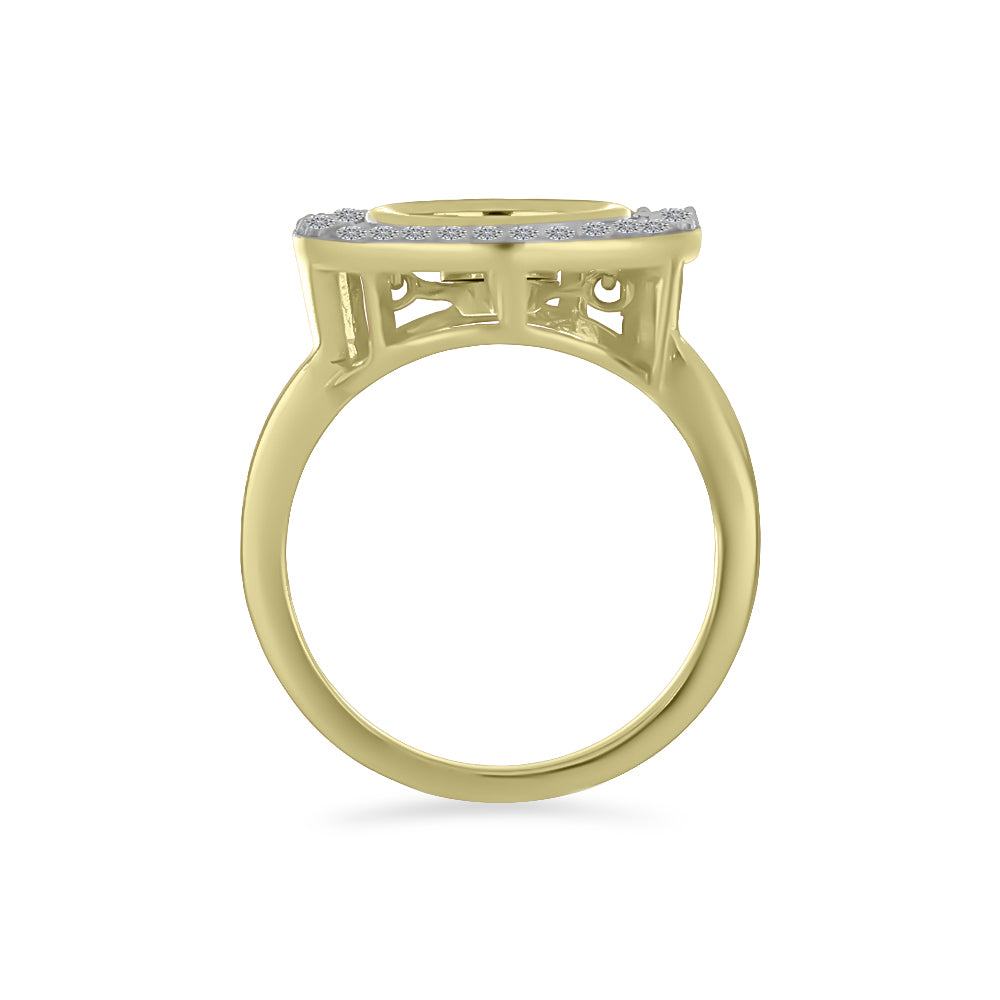 Anel de Prata com Banho de Ouro com Diamante Branco e Zircão Branco  Contraste: Cabeca de Veado (800) 2 