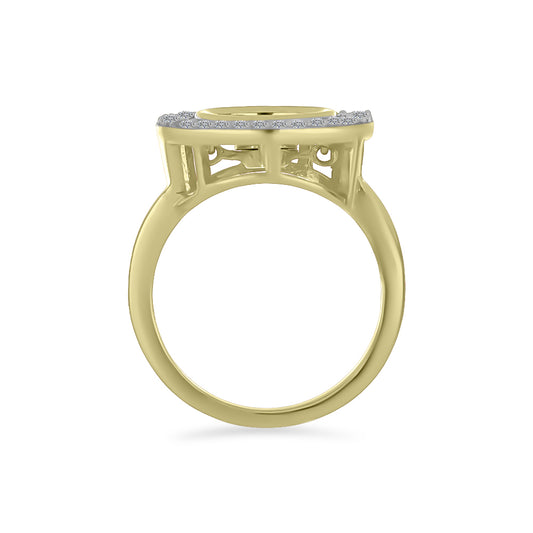 Anel de Prata com Banho de Ouro com Diamante Branco e Zircão Branco  Contraste: Cabeca de Veado (800)