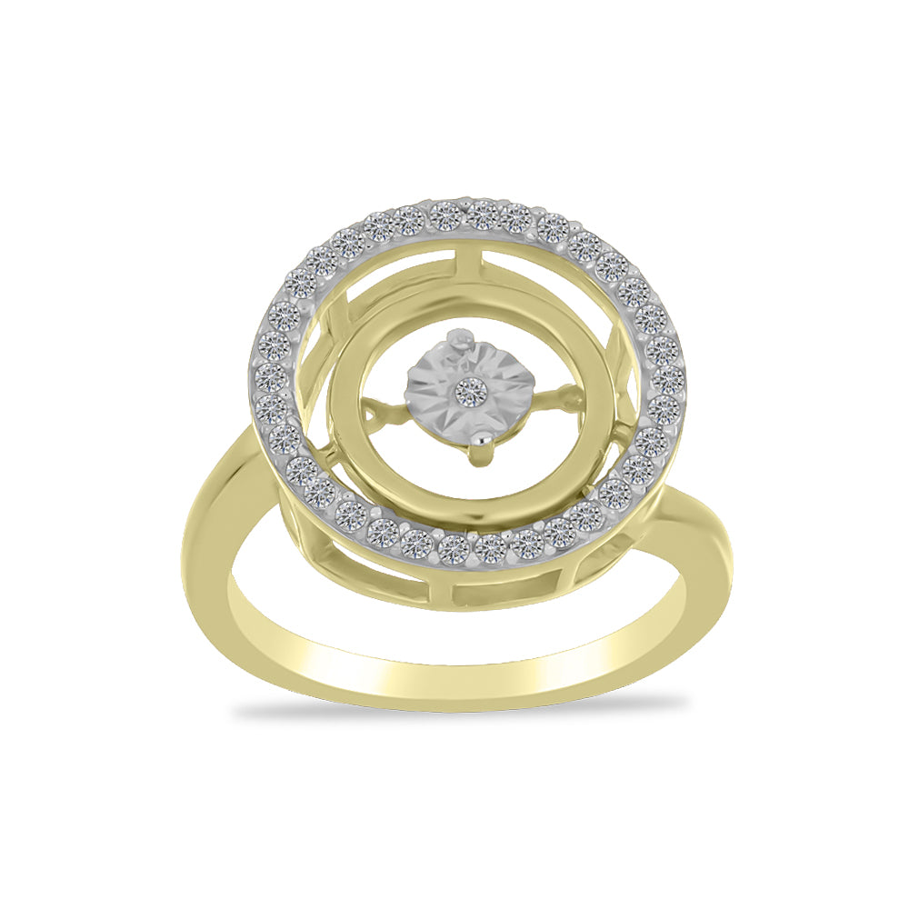 Anel de Prata com Banho de Ouro com Diamante Branco e Zircão Branco  Contraste: Cabeca de Veado (800) 3 