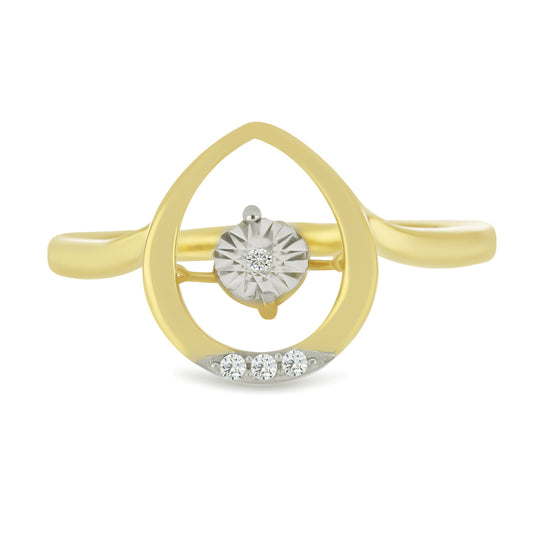 Anel de Prata com Banho de Ouro com Diamante Branco e Zircão Branco