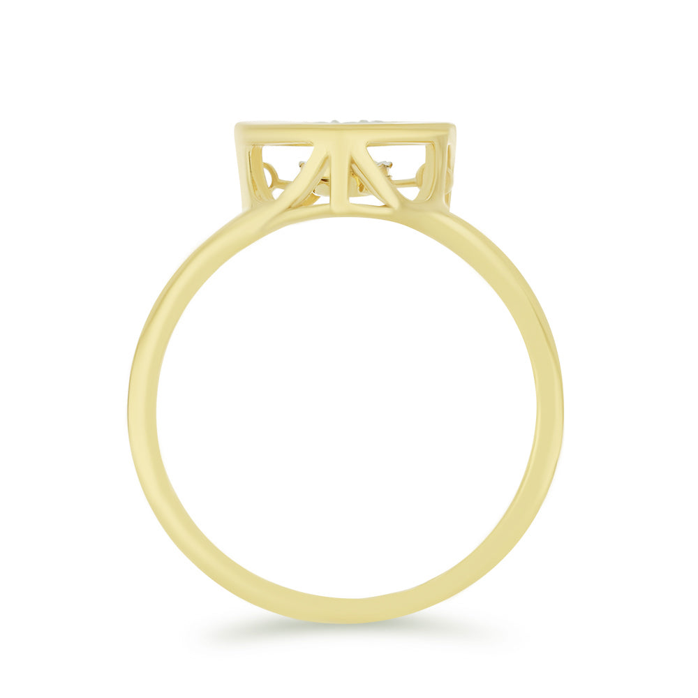 Anel de Prata com Banho de Ouro com Diamante Branco e Zircão Branco