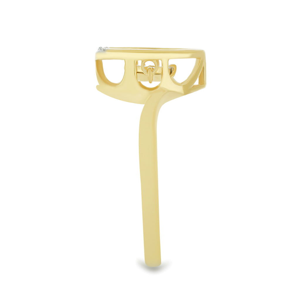 Anel de Prata com Banho de Ouro com Diamante Branco e Zircão Branco