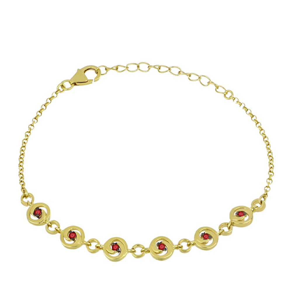 Pulseira de Prata com Banho de Ouro com Diamante Vermelho  Contraste: Cabeca de Veado (800) 2 
