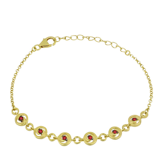 Pulseira de Prata com Banho de Ouro com Diamante Vermelho  Contraste: Cabeca de Veado (800)