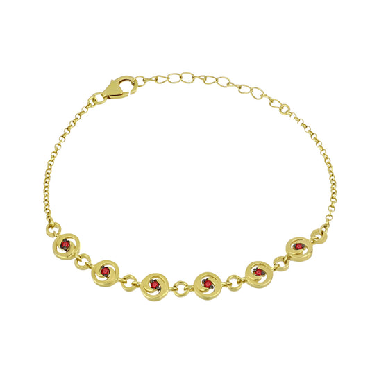 Pulseira de Prata com Banho de Ouro com Diamante Vermelho  Contraste: Cabeca de Veado (800)