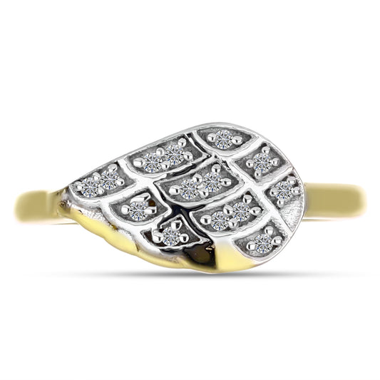 Anel de Prata com Banho de Ouro com Diamante Branco