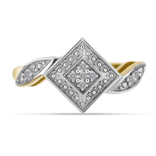 Anel de Prata com Banho de Ouro com Diamante Branco