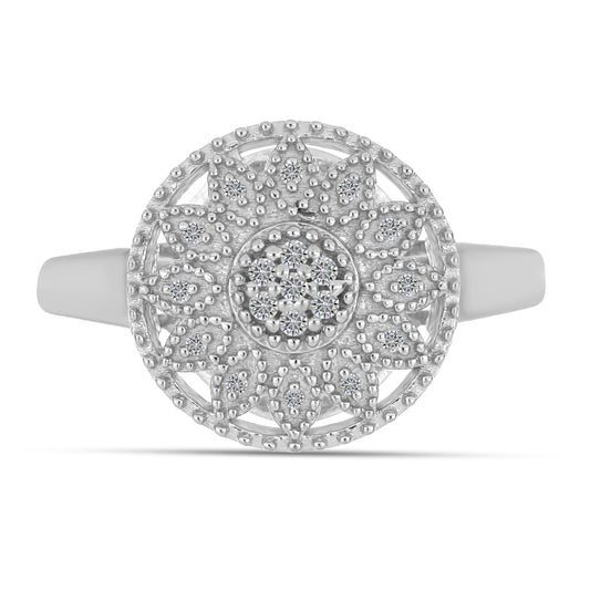 Anel de Prata com Diamante Branco  Contraste: Cabeca de Veado (800)