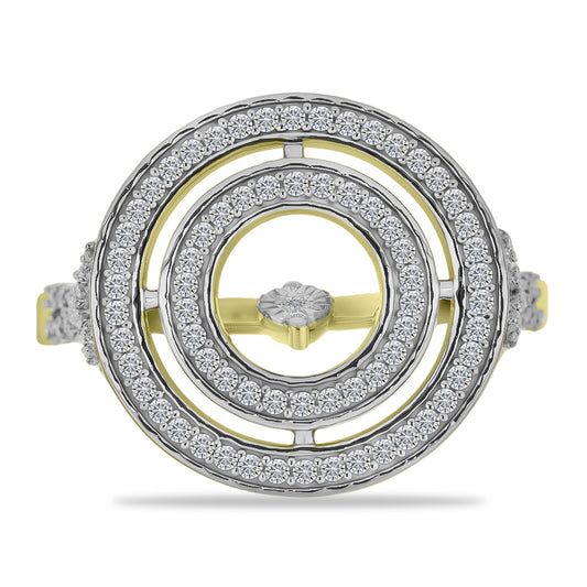 Anel de Prata com Banho de Ouro com Diamante Branco e Zircão Branco  Contraste: Cabeca de Veado (800)