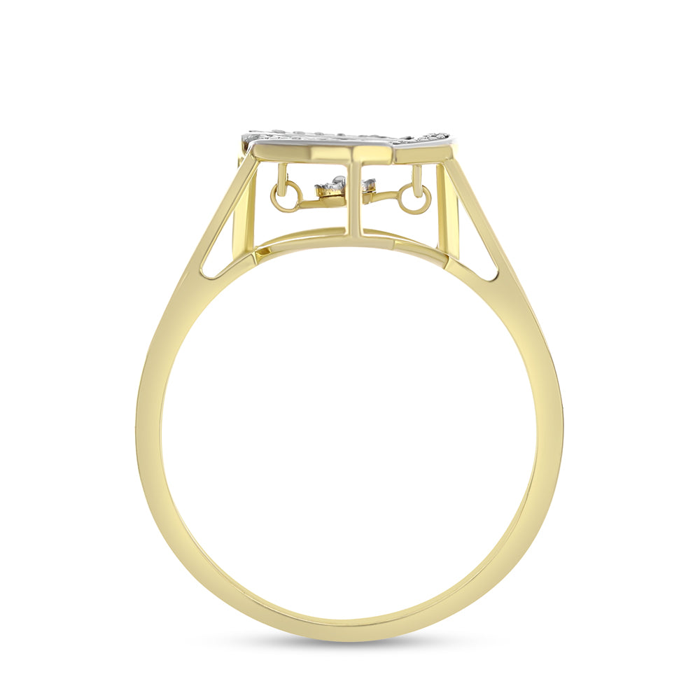 Anel de Prata com Banho de Ouro com Diamante Branco e Zircão Branco  Contraste: Cabeca de Veado (800) 2 