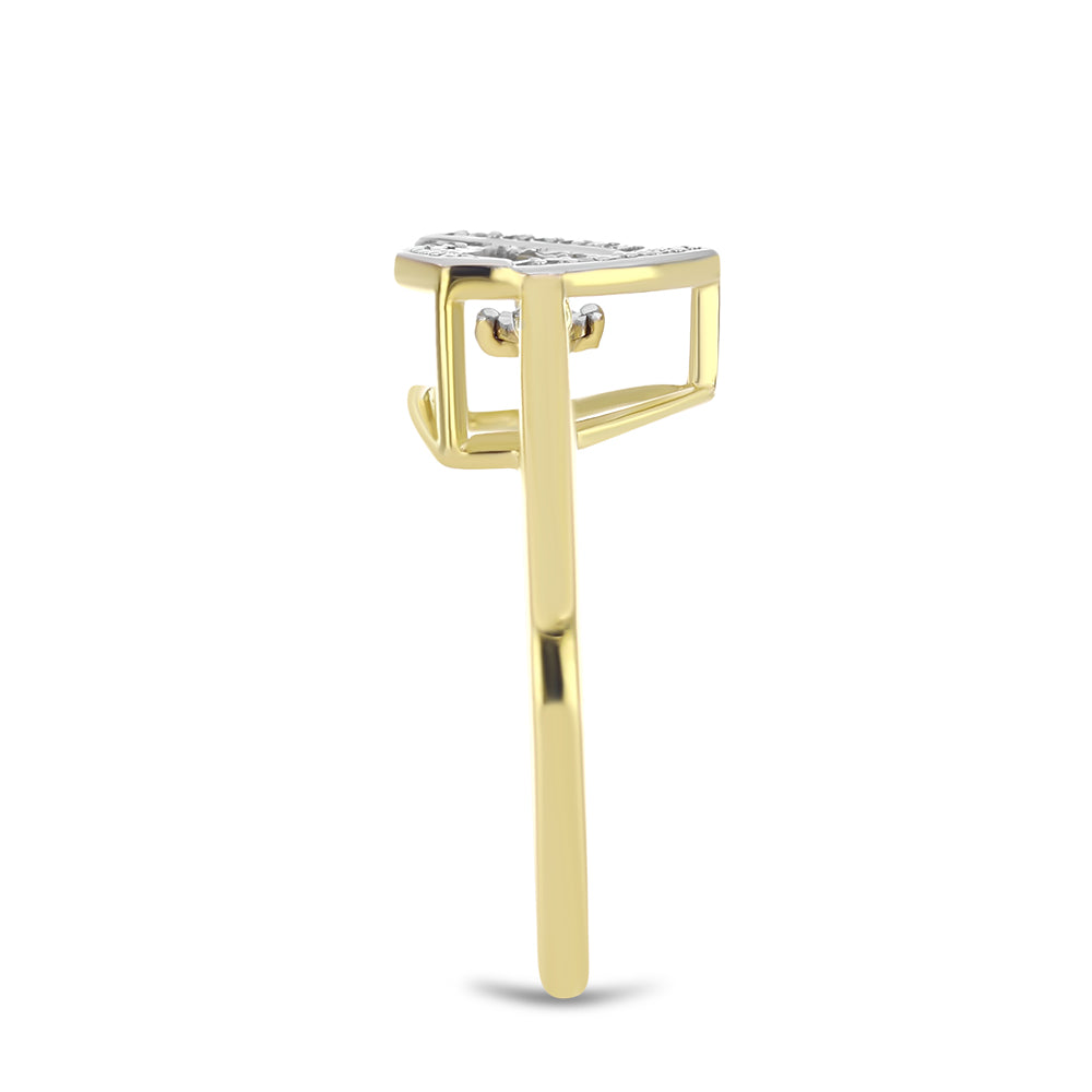 Anel de Prata com Banho de Ouro com Diamante Branco e Zircão Branco  Contraste: Cabeca de Veado (800)