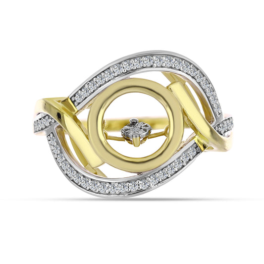 Anel de Prata com Banho de Ouro com Diamante Branco e Zircão Branco  Contraste: Cabeca de Veado (800)