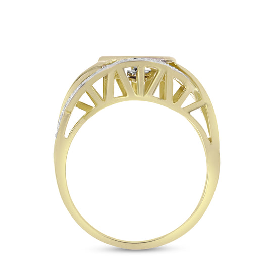 Anel de Prata com Banho de Ouro com Diamante Branco e Zircão Branco  Contraste: Cabeca de Veado (800)