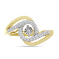 Anel de Prata com Banho de Ouro com Diamante Branco e Zircão Branco  Contraste: Cabeca de Veado (800)