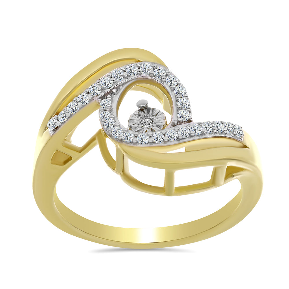 Anel de Prata com Banho de Ouro com Diamante Branco e Zircão Branco  Contraste: Cabeca de Veado (800)