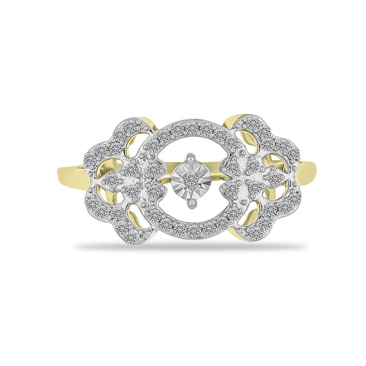 Anel de Prata com Banho de Ouro com Diamante Branco e Zircão Branco  Contraste: Cabeca de Veado (800)