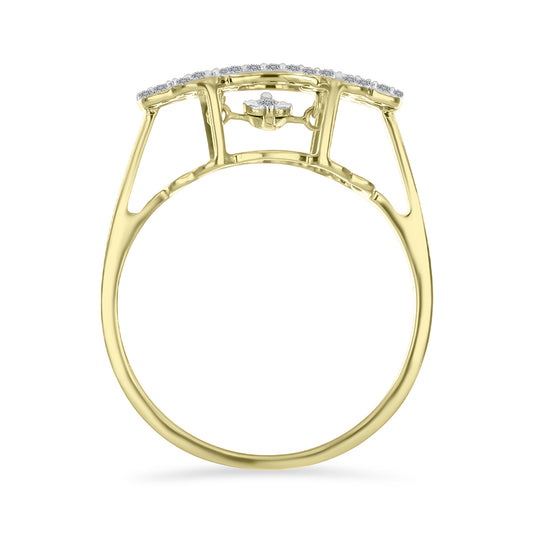 Anel de Prata com Banho de Ouro com Diamante Branco e Zircão Branco  Contraste: Cabeca de Veado (800)