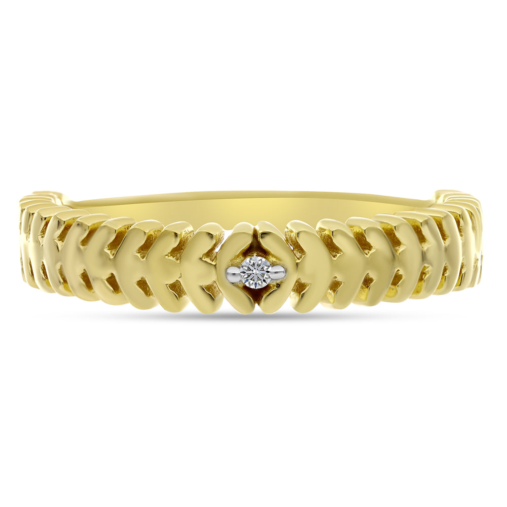 Anel de Prata com Banho de Ouro com Diamante Branco  Contraste: Cabeca de Veado (800)