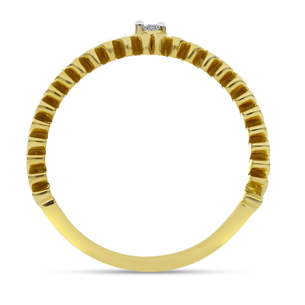 Anel de Prata com Banho de Ouro com Diamante Branco  Contraste: Cabeca de Veado (800) 2 