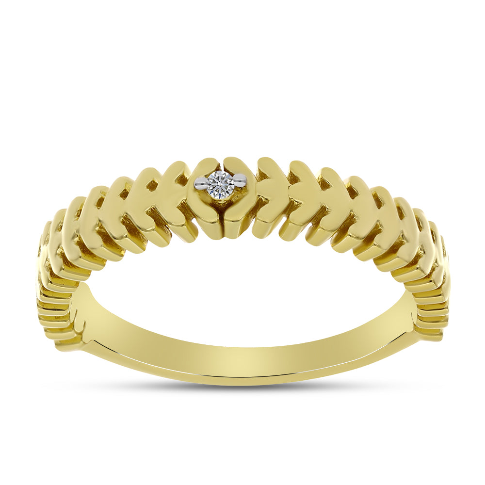 Anel de Prata com Banho de Ouro com Diamante Branco  Contraste: Cabeca de Veado (800) 3 