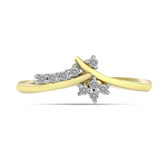 Anel de Prata com Banho de Ouro com Diamante Branco
