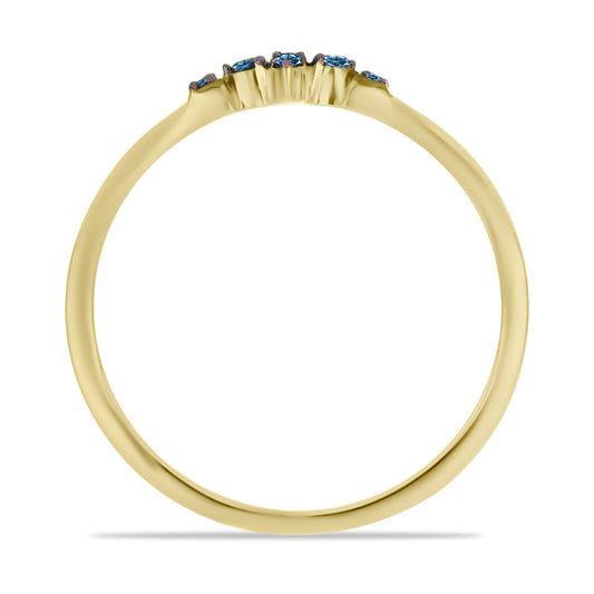 Anel de Prata com Banho de Ouro com Diamante Azul e Diamante Branco
